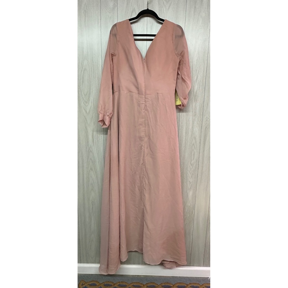 Jaeden Light Pink Chiffon V-Neck Long Sleeve Formal‎ Maxi Gown Dress 18W